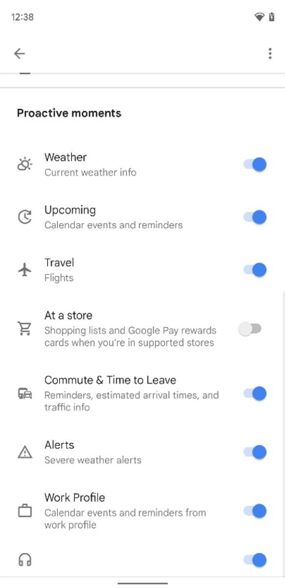 Google Assistant Live Space settings