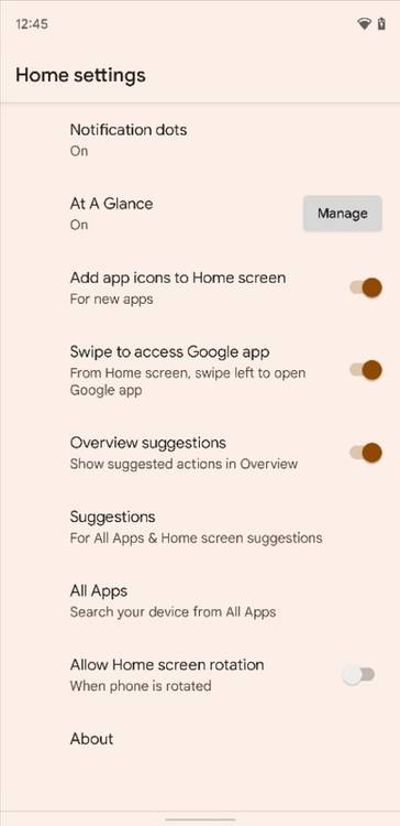 Pixel Launcher settings manage At a Glance