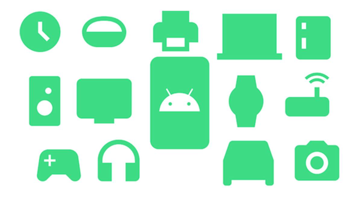 Google illustration of green gadgets on white background
