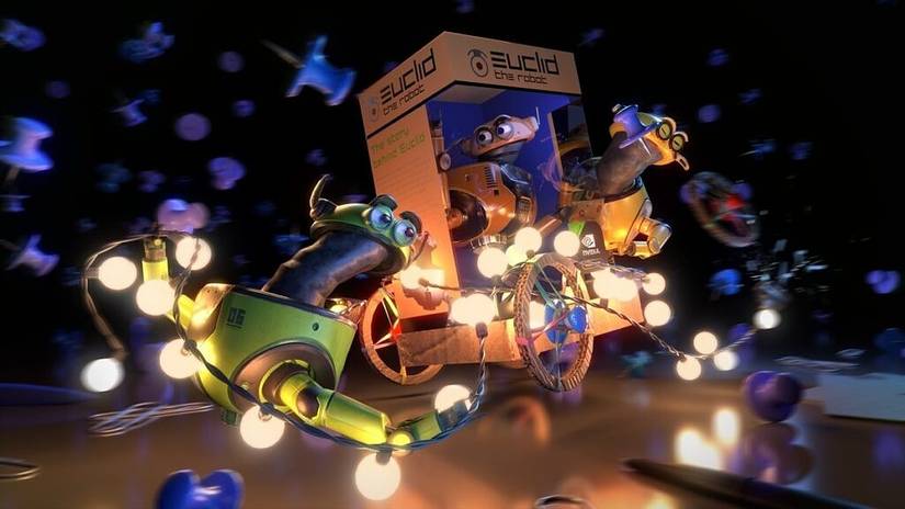 A 3D render featuring toys and lights illuminating them with real-time ray tracing