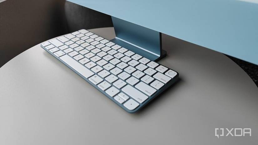 Apple's Magic Keyboard in blue that comes with the iMac