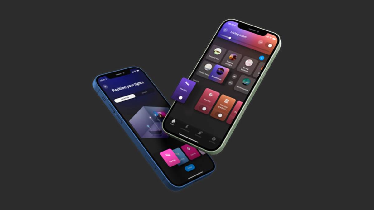 Updated Philips Hue app running on two iPhones