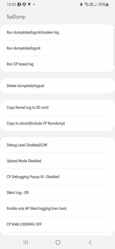 Samsung Android hidden code system dump