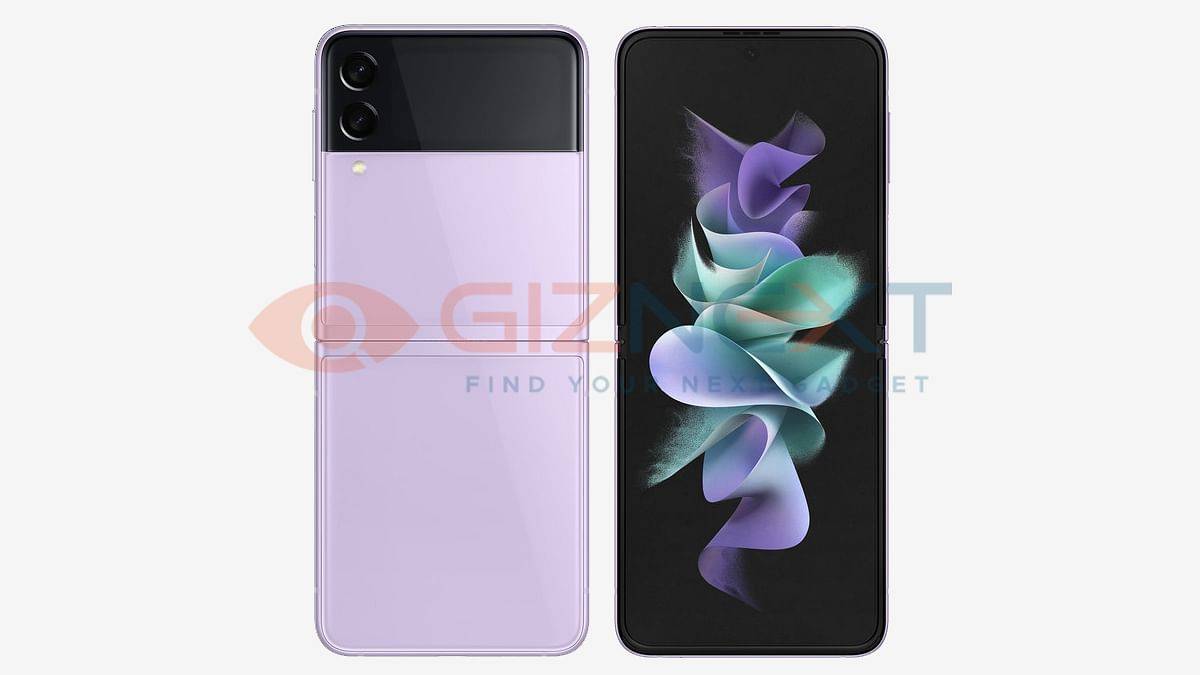 Unfolded Samsung Galaxy Z Flip 3 in purple