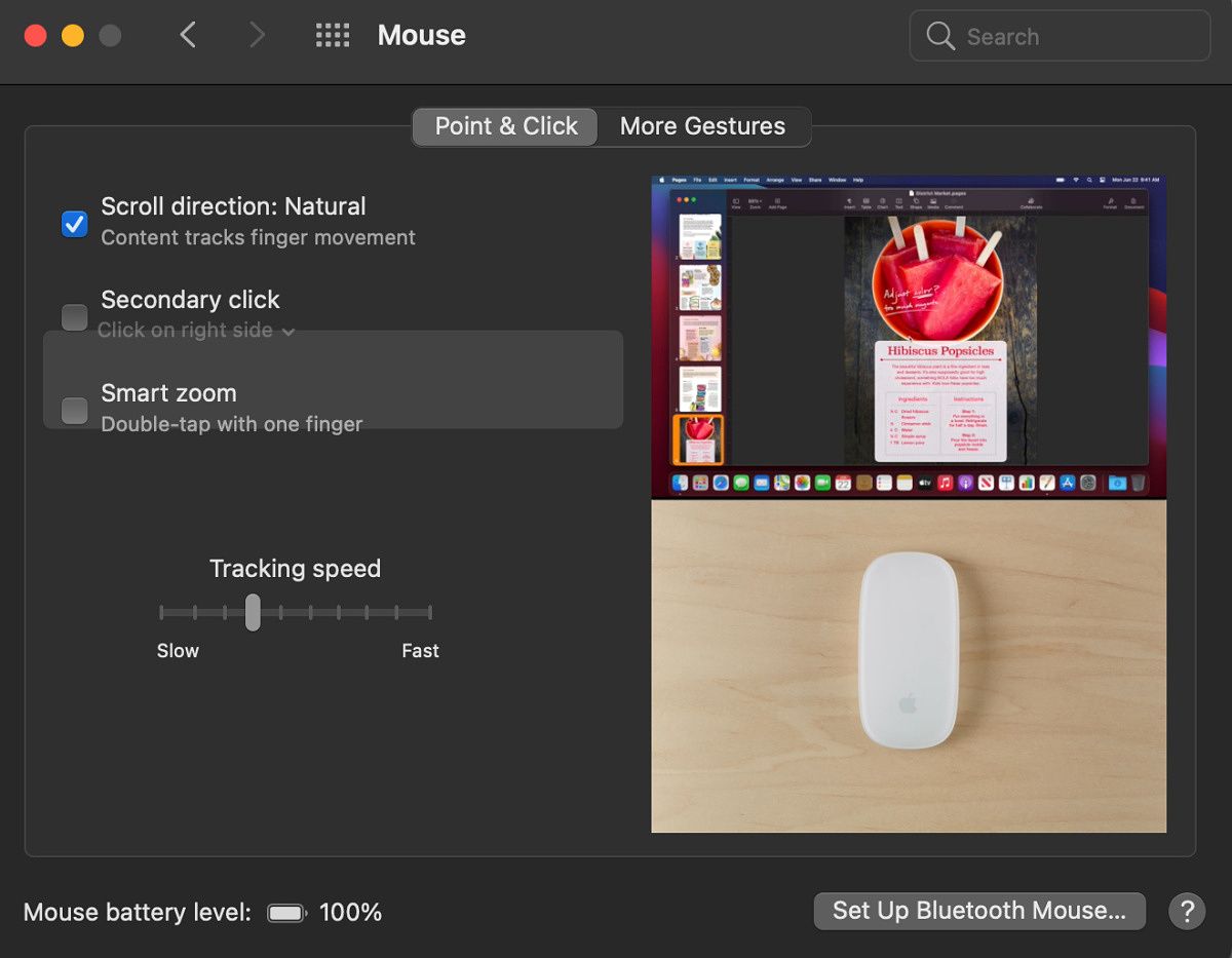 Adjusting Magic Mouse swipe and touch controls in the iMac's settings