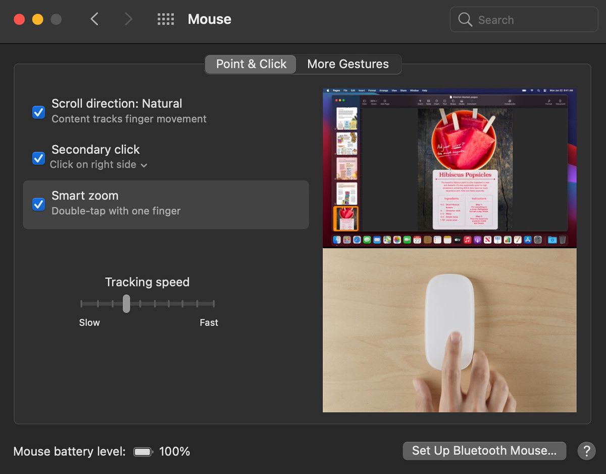 Adjusting Magic Mouse swipe and touch controls in the iMac's settings
