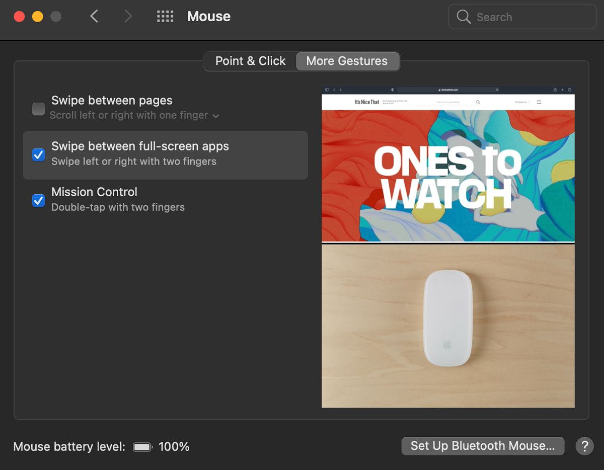 Adjusting Magic Mouse swipe and touch controls in the iMac's settings