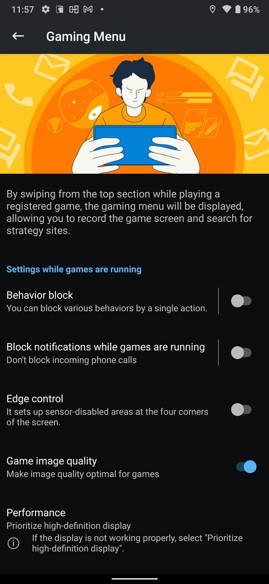 Sharp Aquos R6 settings page