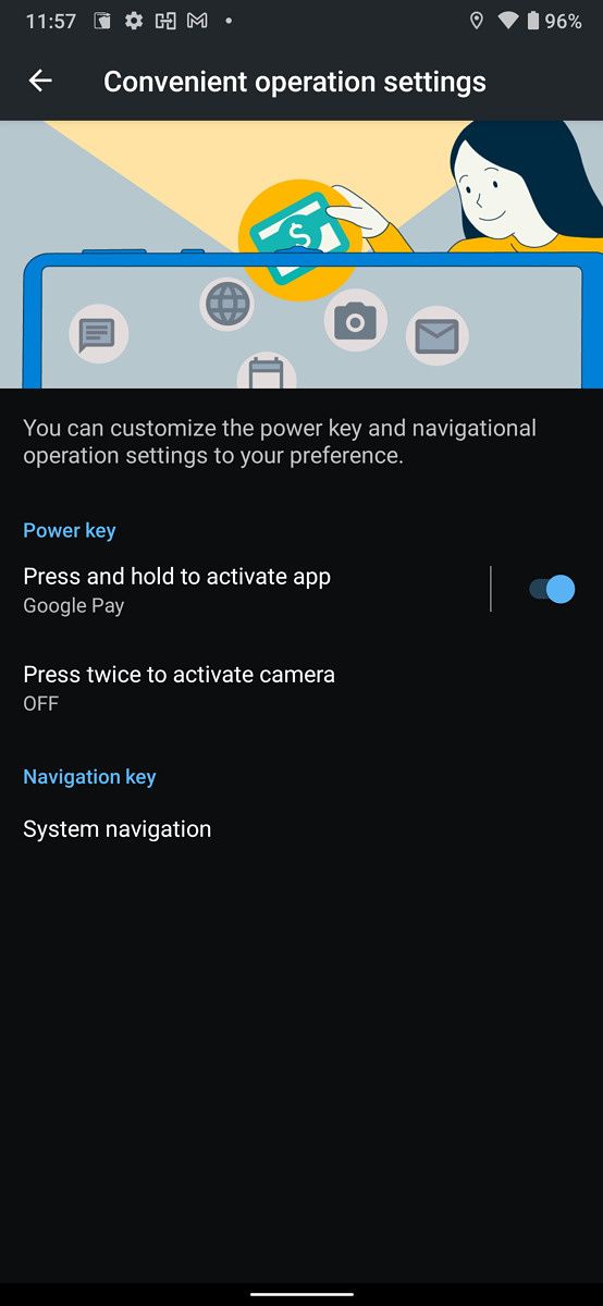 Sharp Aquos R6 settings page