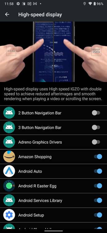 Sharp Aquos R6 settings page
