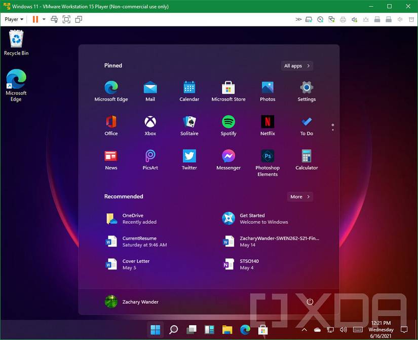 Windows 11 Start Menu in dark theme