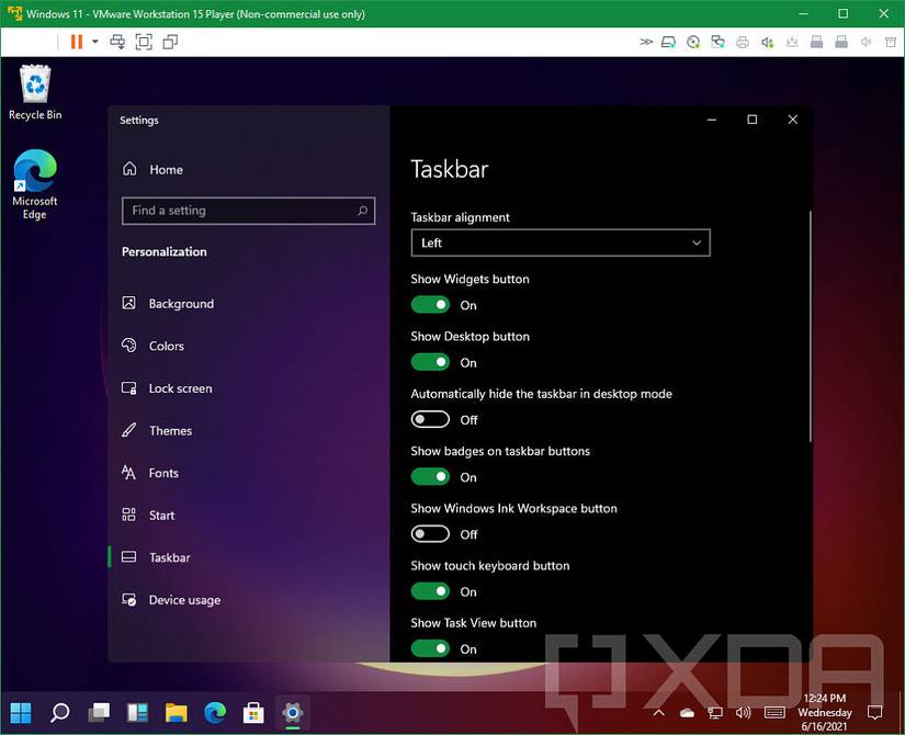Windows 11 taskbar settings