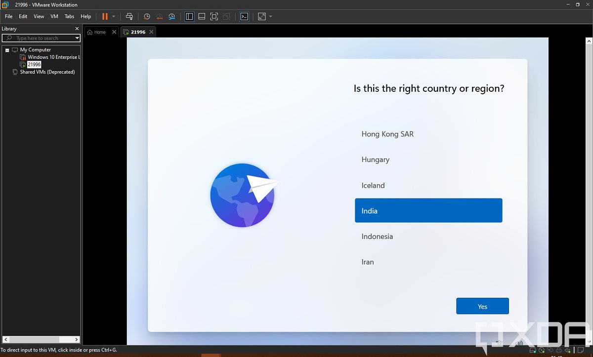 Windows 11 OOBE country picker