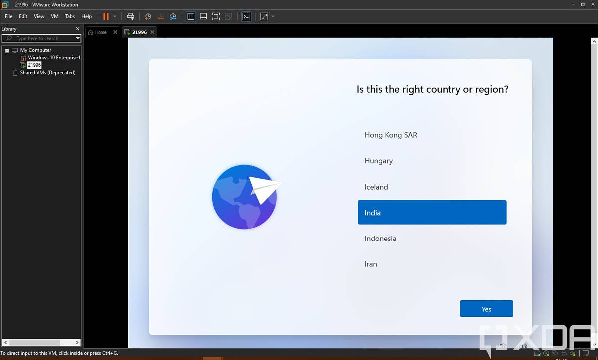 Windows 11 OOBE country picker