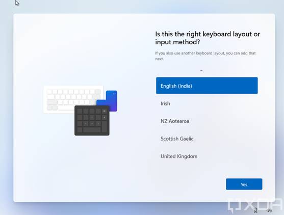 Windows 11 OOBE keyboard layout