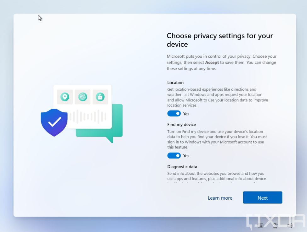 Windows 11 OOBE privacy settings