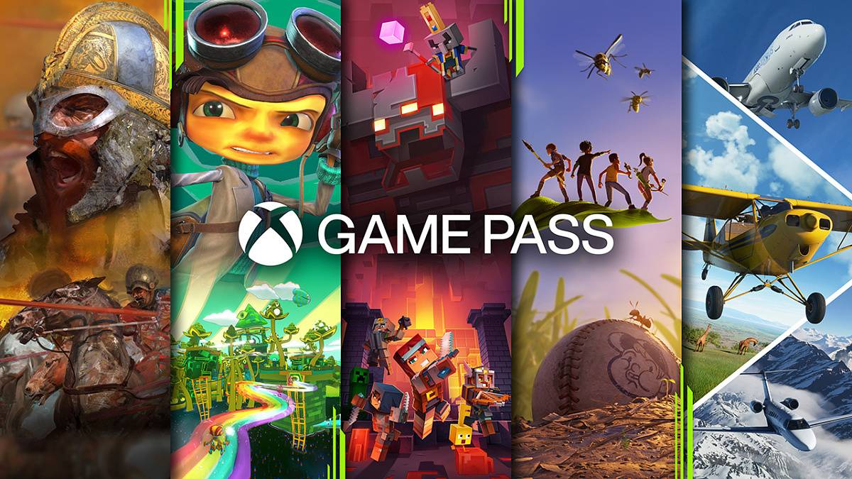 Xbox Game Pass logo with a collage of games in the background