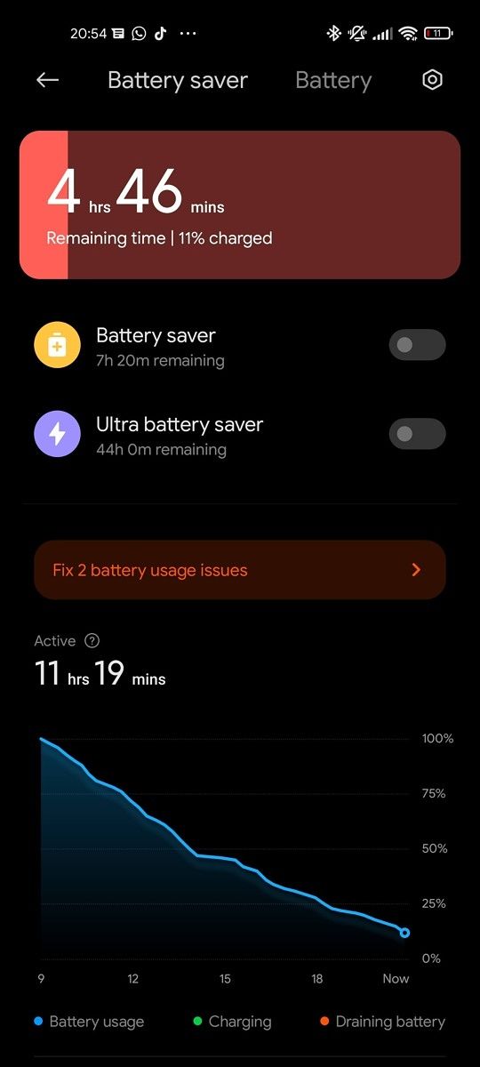 Xiaomi Mi 11 Ultra battery stats with battery drainage