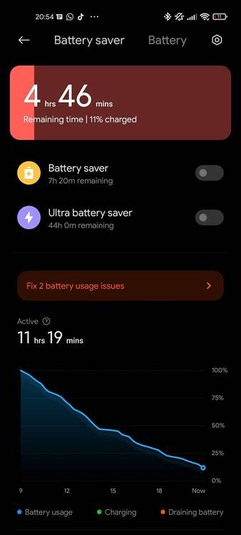 Xiaomi Mi 11 Ultra battery stats with battery drainage