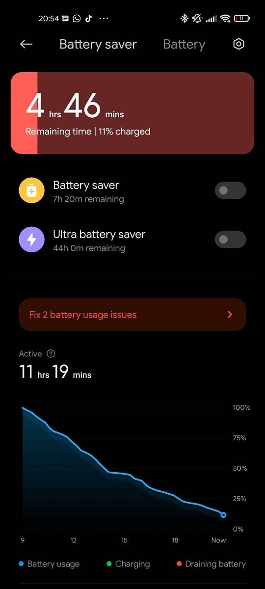 Xiaomi Mi 11 Ultra battery stats with battery drainage