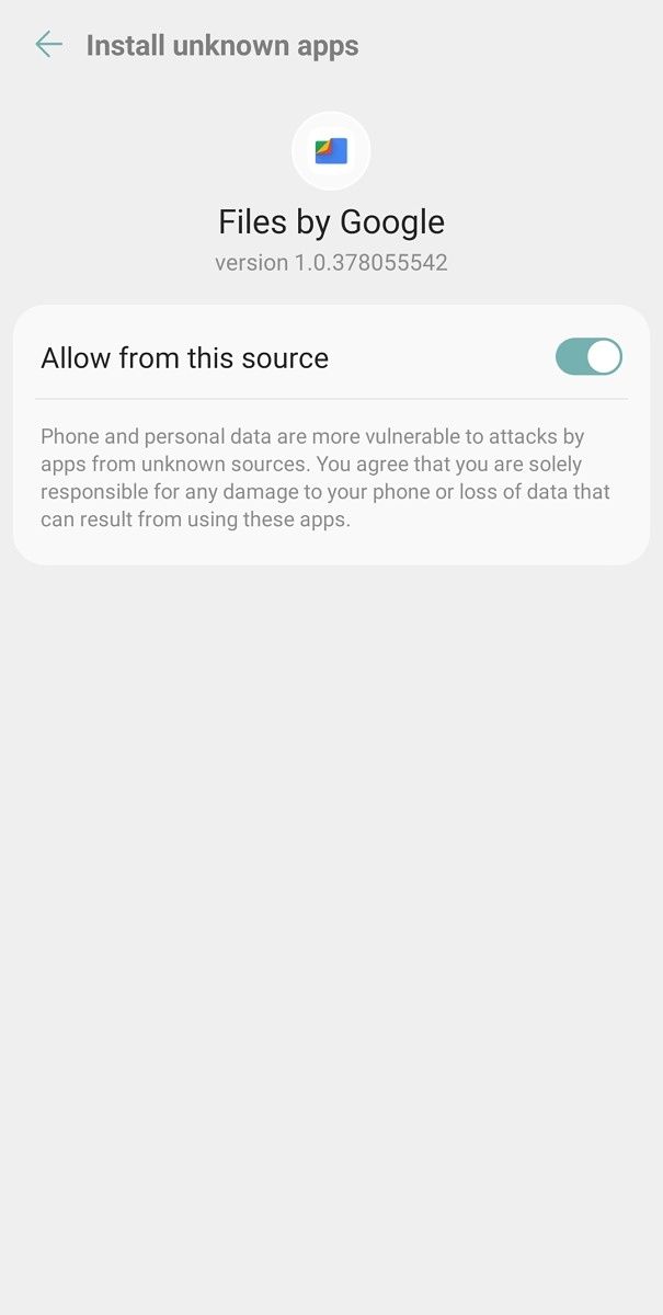 Permission setting to install unknown apps