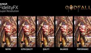 Image quality comparison of Godfall running with different levels of AMD FSR