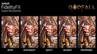 Image quality comparison of Godfall running with different levels of AMD FSR