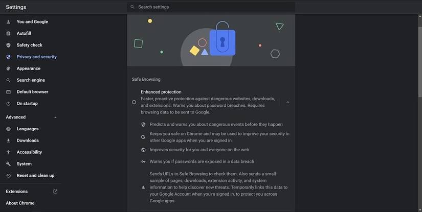 Google Chrome enhanced safe browsing