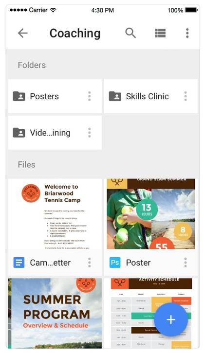 Google Drive for iOS home
