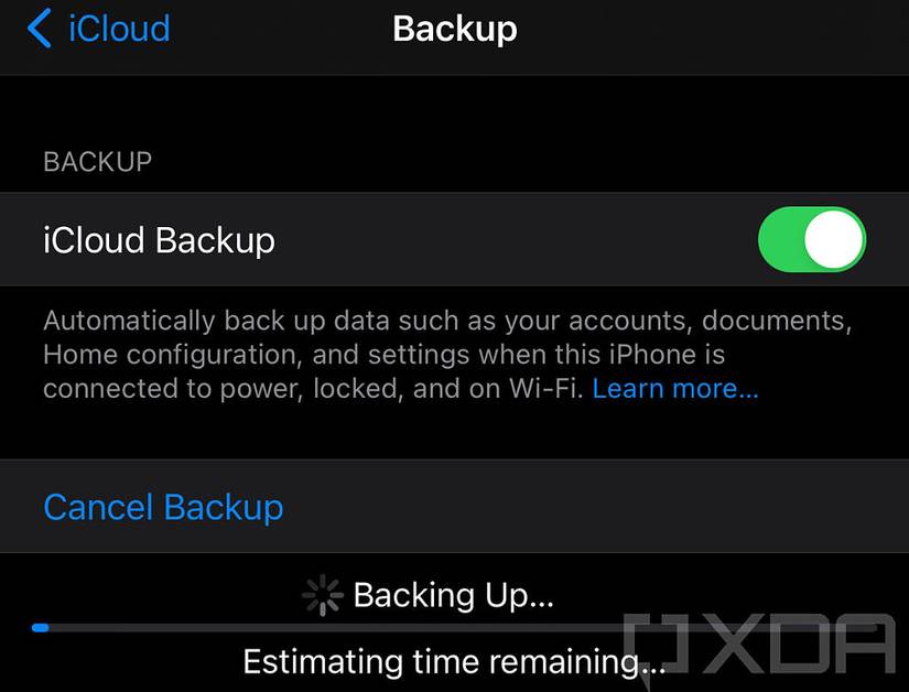 Screenshot of iCloud backup