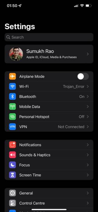 iOS 15 Settings app