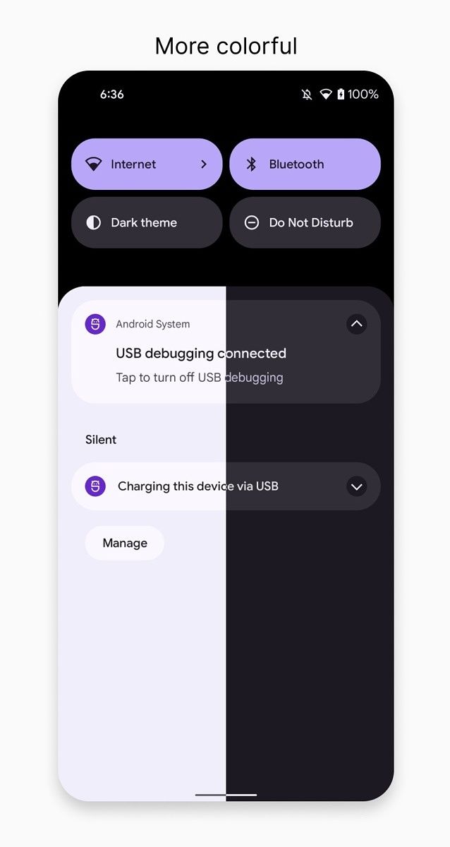Android 12's Quick Settings tiles and notification shade themed by kdrag0n's theming engine