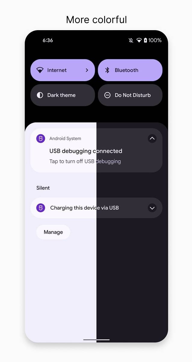 Android 12's Quick Settings tiles and notification shade themed by kdrag0n's theming engine