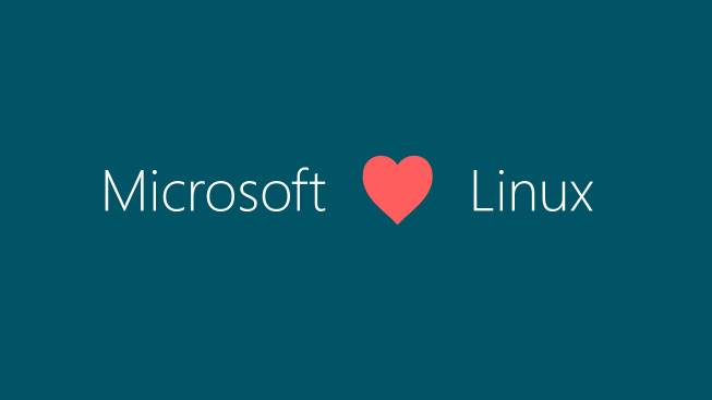 Microsoft and Linux text with heart in the middle