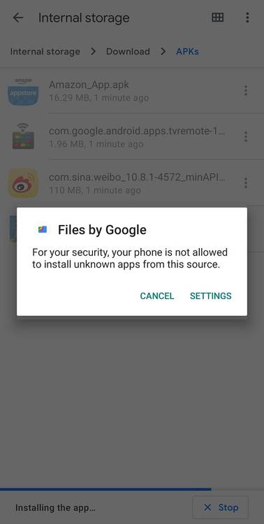 Unknown app install permission
