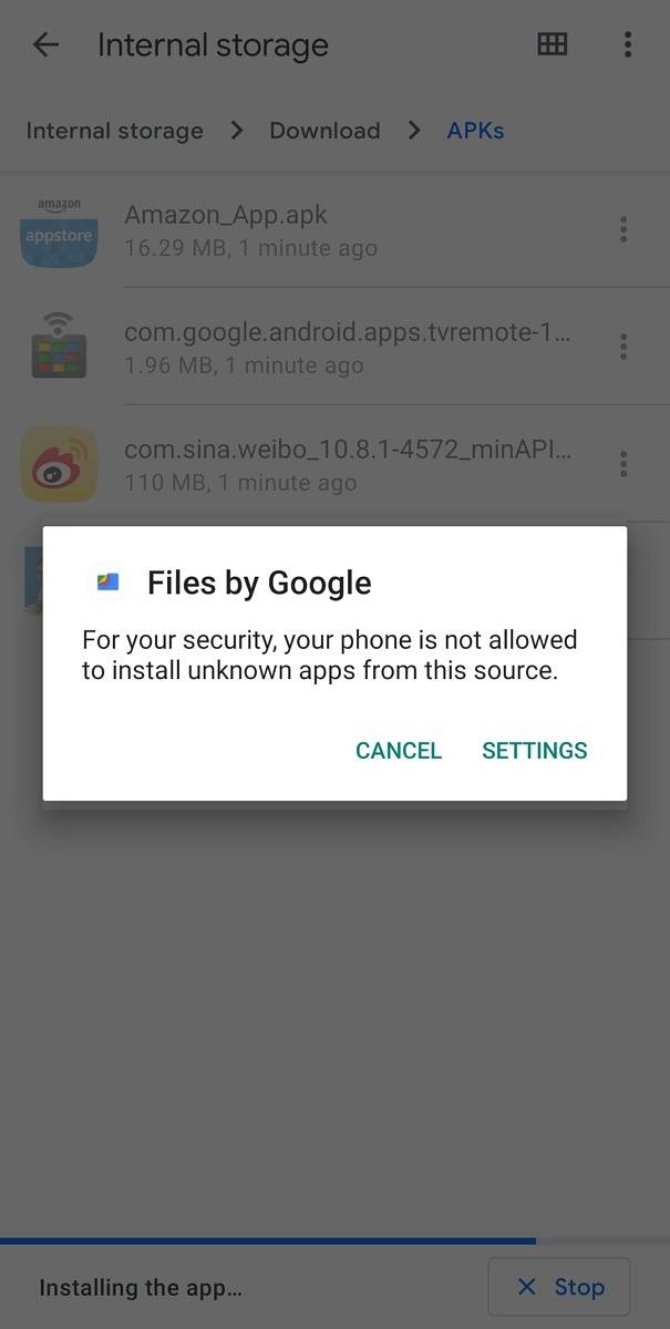 Unknown app install permission