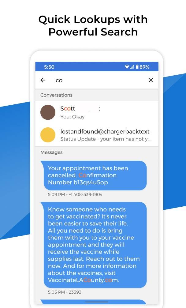 Pulse SMS powerful search