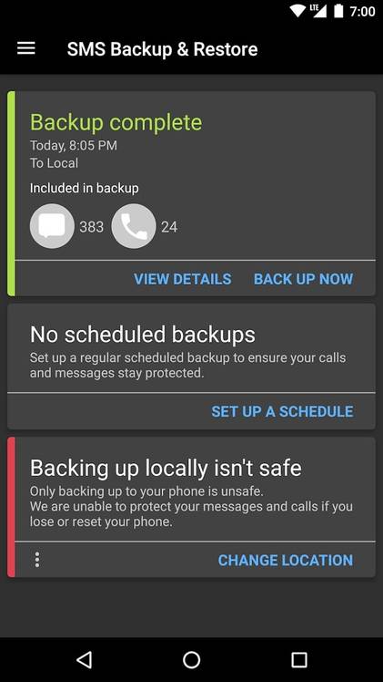 SMS Backup and Restore backups