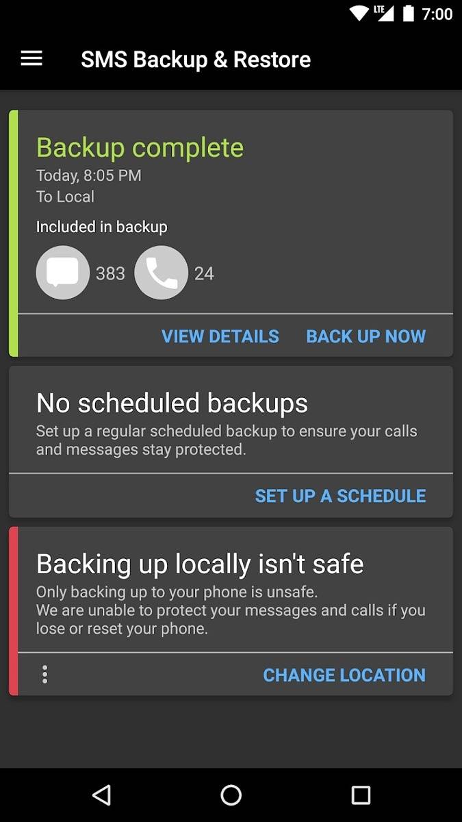 SMS Backup and Restore backups