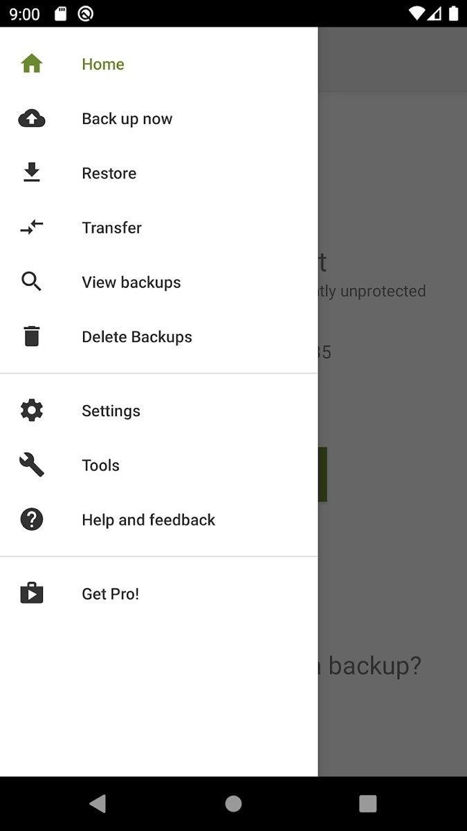 SMS Backup and Restore menu