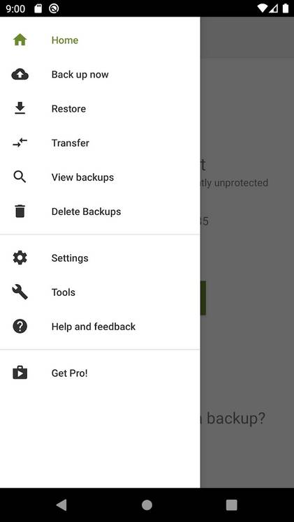 SMS Backup and Restore menu