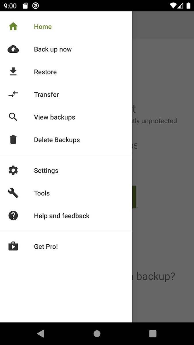 SMS Backup and Restore menu
