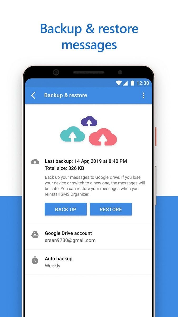 SMS Organizer backups