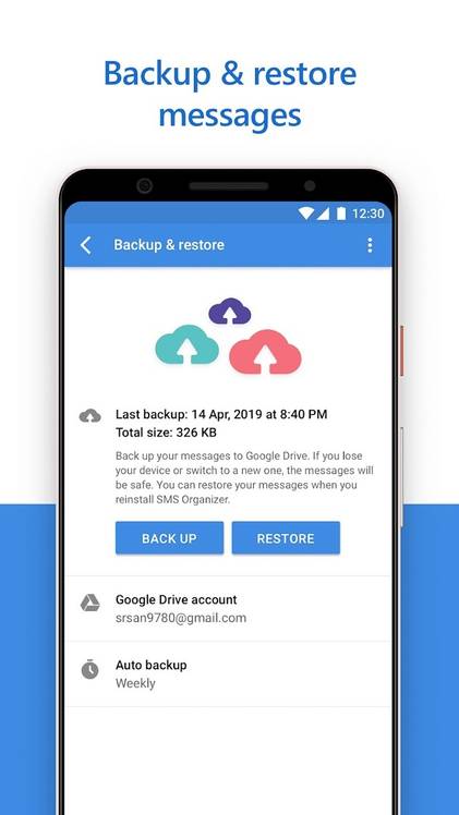 SMS Organizer backups