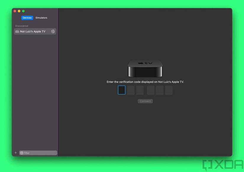 Xcode devices page with Apple TV