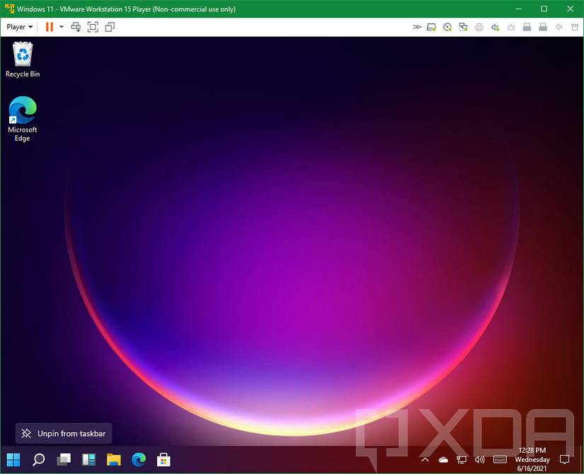 Windows 11 screenshot showing the ability to unpin from taskbar