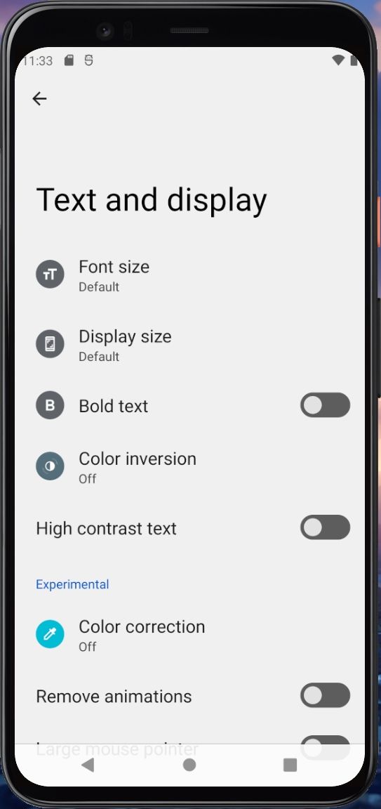 Text and display accessibility settings in Android 12