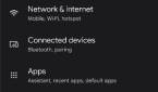 Settings app in dark mode on Android 12 Beta 3