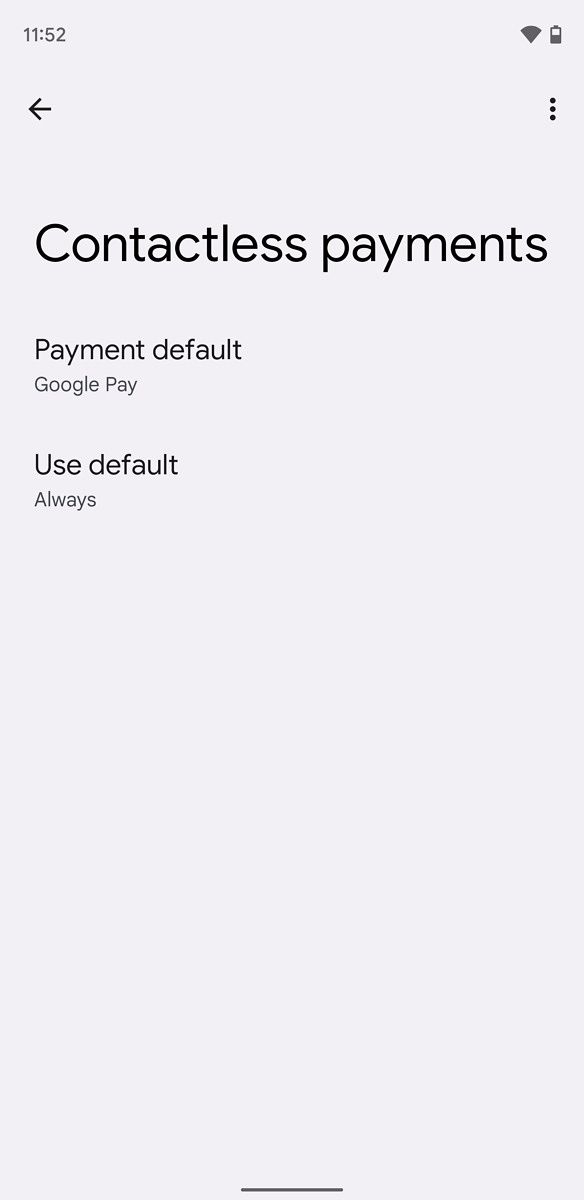 Android 12 Contactless payment settings on owner profile
