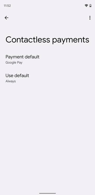 Android 12 Contactless payment settings on owner profile